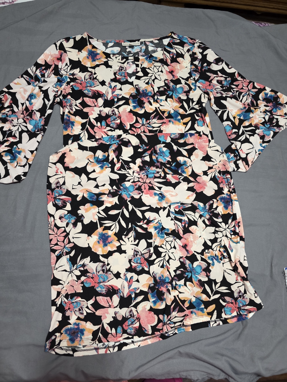 Dana Buchman Black Floral Dress with Pink and Blue Accents